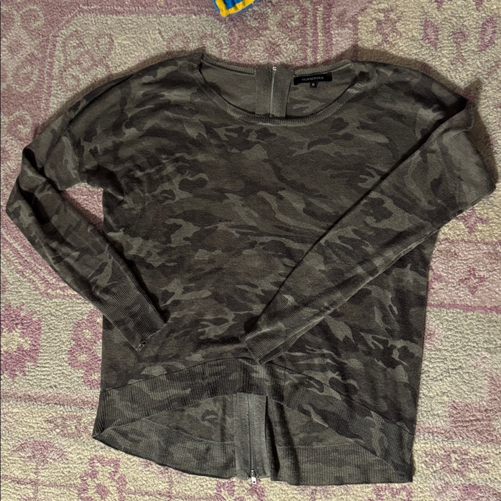 Olivaceous Camo Knit Sweater with zipper back Medium